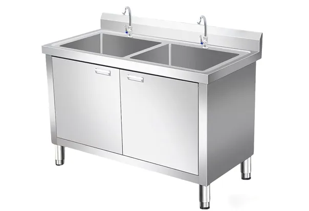 Double Bowl Commercial Sink with Cabinet