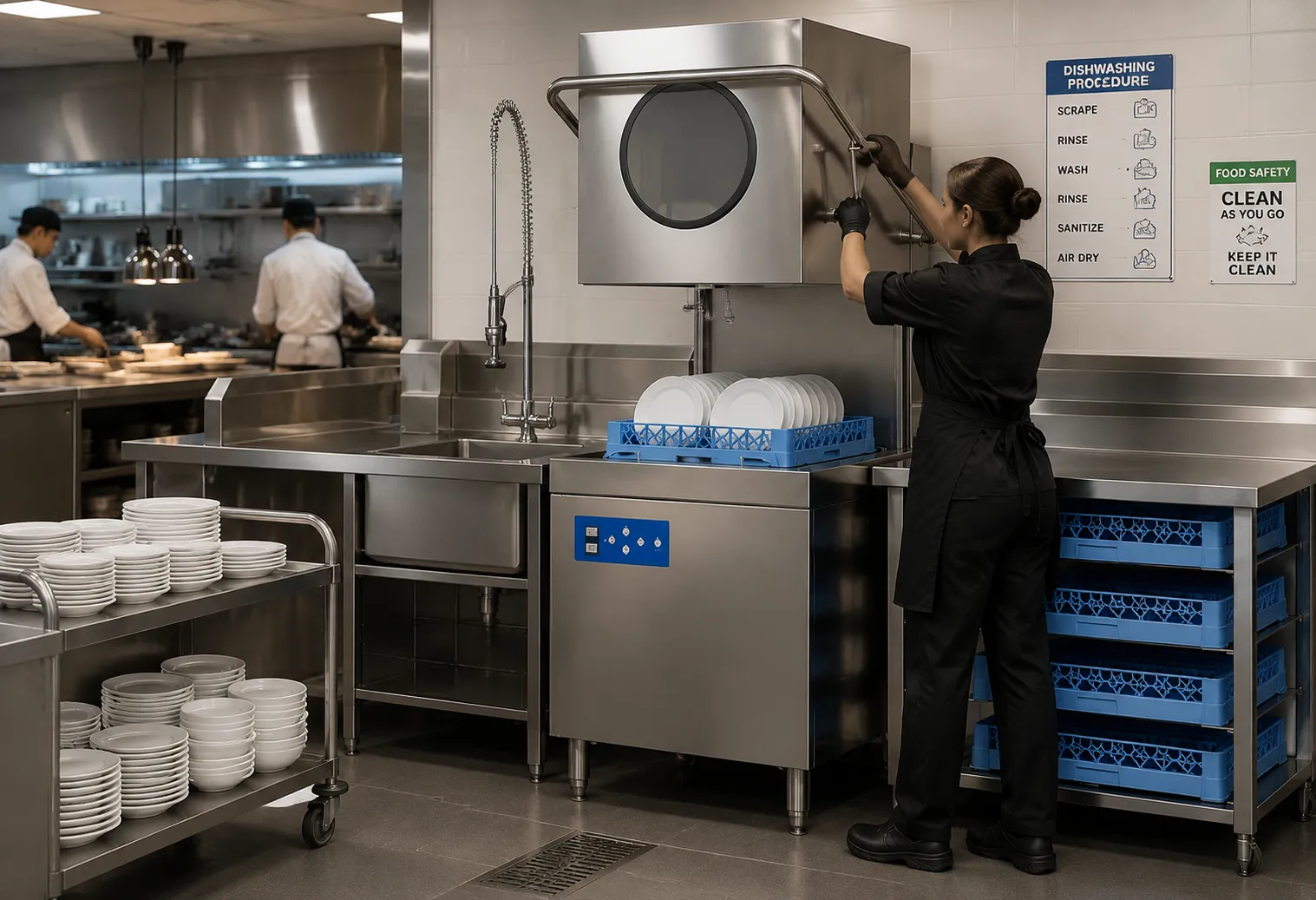 Working Principle of Hood Type Dishwasher Machines